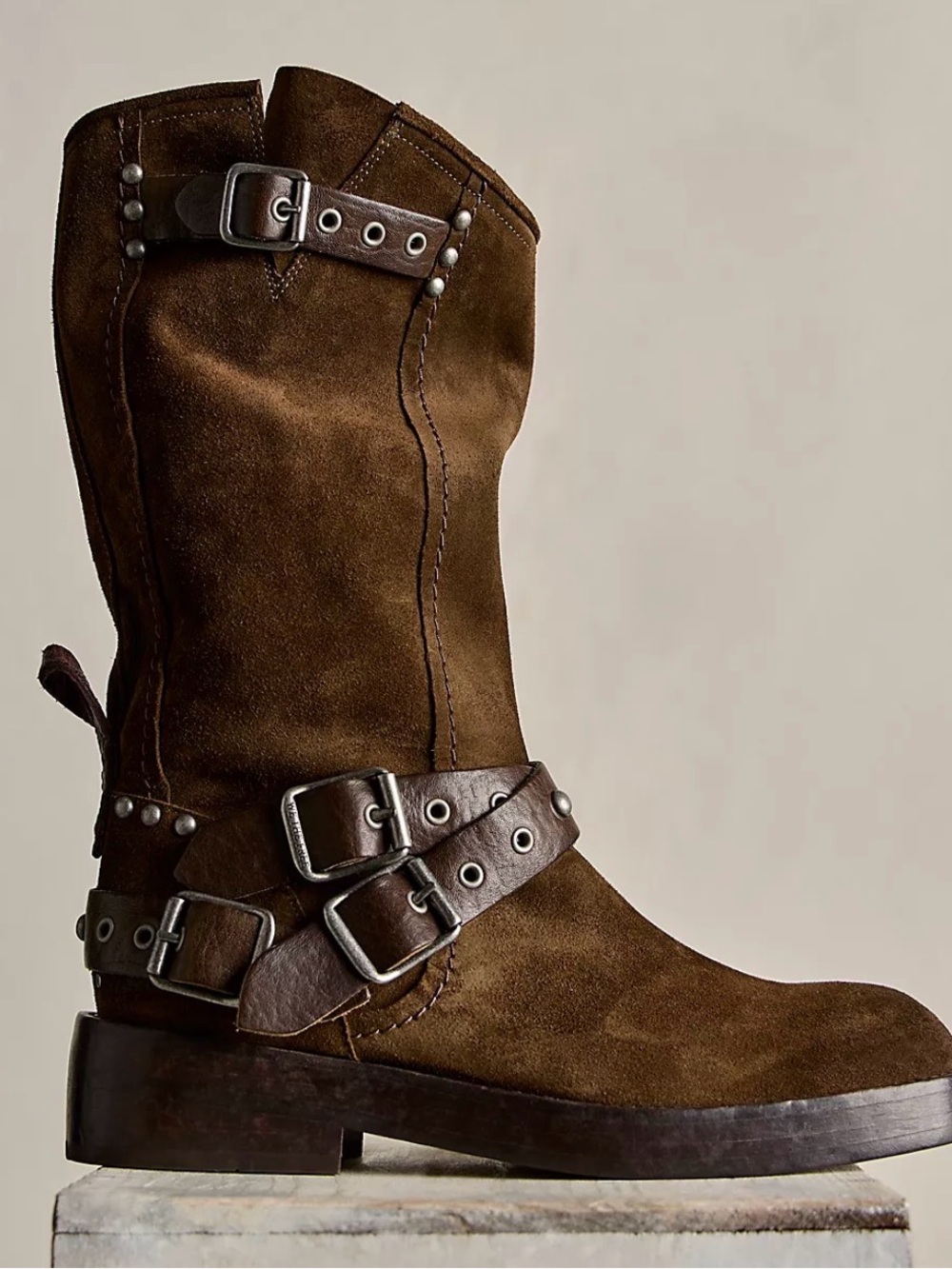 We The Free Janey Engineer Boots | Brown Suede Combat Moto Boots